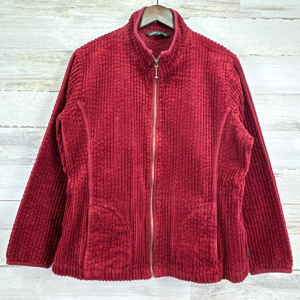 Woolrich‎ Womens Brick Red Corduroy Full Zip Bomber Jacket Petite XL Pockets